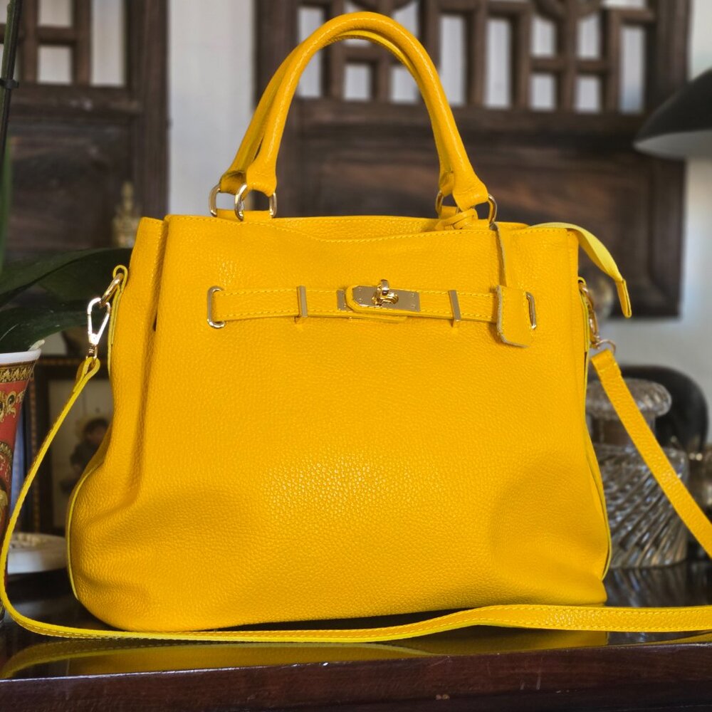 Banana Yellow Pebbled Leather Satchel? For a person who loves bold colors!